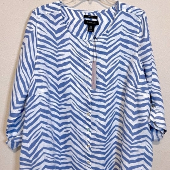 Tahari Tops - Blue and White Zebra Print Women's Top